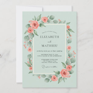 Invitation Mariage Rose Verte Sage