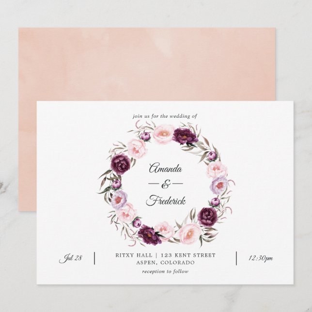 Invitation Mariage rose vif et velours profond (Devant / Derrière)