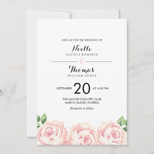 Invitation Mariage Rose vintage (Devant)