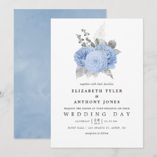 Invitation Mariage Rose Vintage Pastel Blue et Silver