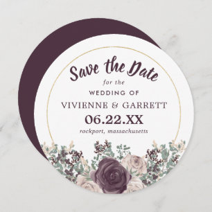 Invitation Mariage rose violet rond rond Enregistrer la date