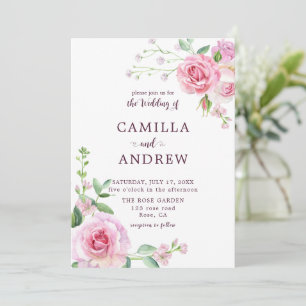Invitation Mariage Roses rose pâle