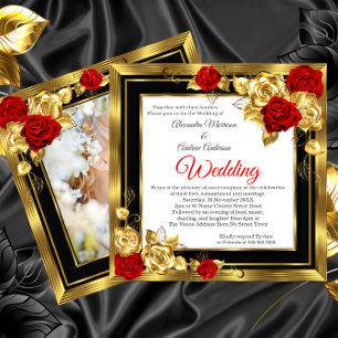 Invitation Mariage Roses Rouge Or Noir Or Photo