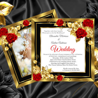 Invitation Mariage Roses Rouge Or Noir Or Photo