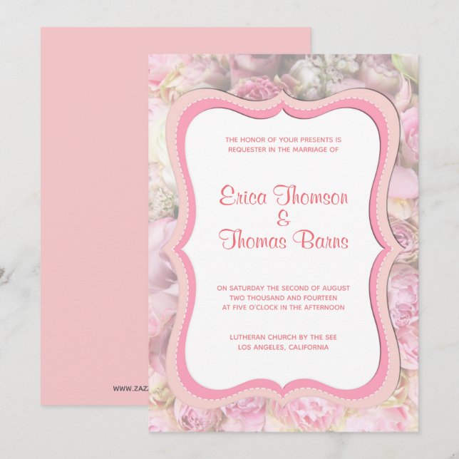 Invitation Mariage Roses Tons Pastel (Devant / Derrière)