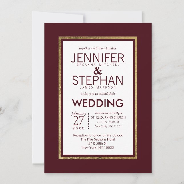 Invitation Mariage rouge bordeaux simple et moderne (Devant)