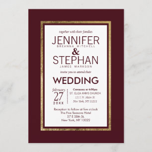 Invitation Mariage rouge de Bourgogne simple et moderne