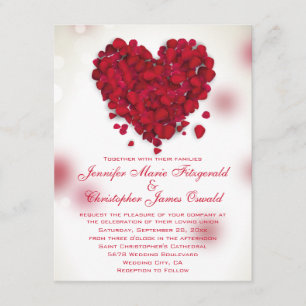 Invitation Mariage rouge de coeur d'amour de pétales de rose