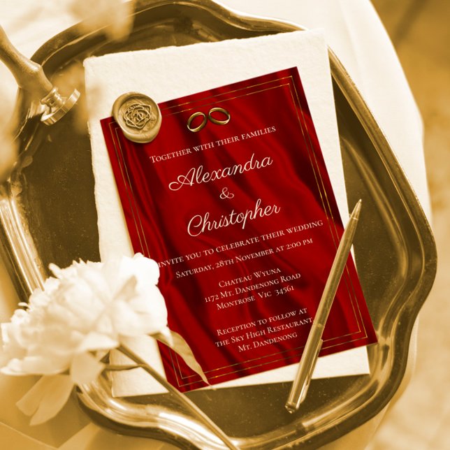 Invitation Mariage rouge de soie et d'or (Créateur téléchargé)