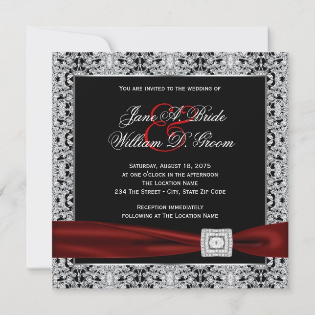 Invitation Mariage rouge et noir canneberge (Devant)