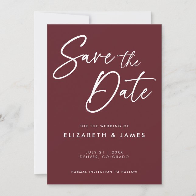 Invitation Mariage Rouge Maroon Enregistrer La Date Invitatio (Devant)
