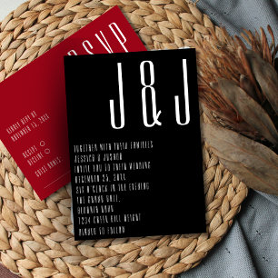 Invitation Mariage rouge noir Monogramme ultra moderne