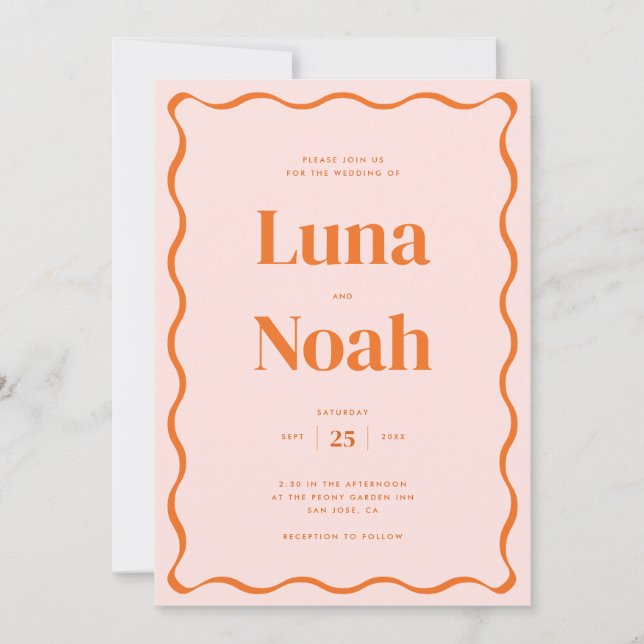 Invitation Mariage rouge orange rétro (Devant)