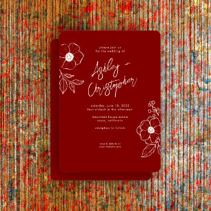 Invitation Mariage rouge rubis floral minimal