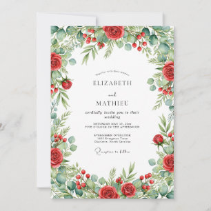 Invitation Mariage Rouge Verdoyant de Noël