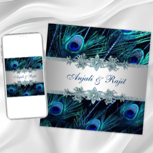 Invitation Mariage Royal Bleu Argent Paon Royal Indien