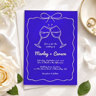 Invitation Mariage Royal Bleu Élégant et Fantaisiste à Lettre
