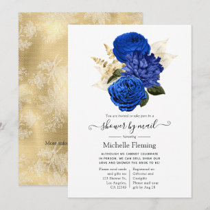 Invitation Mariage Royal Bleu et Or Fleurs par la Poste