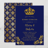 Mariage royal Blue and Gold Damask