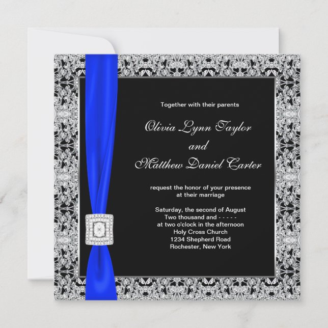 Invitation Mariage Royal Blue Black Lace (Devant)