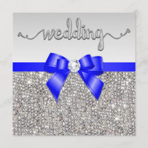 Invitation Mariage Royal Blue Bow de Faux Silver Sequins