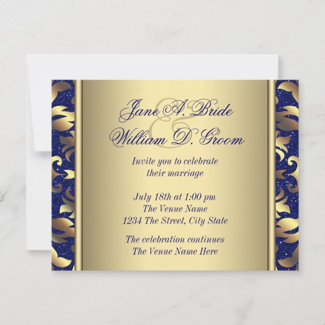 Invitation Mariage Royal Blue et Gold (Devant)