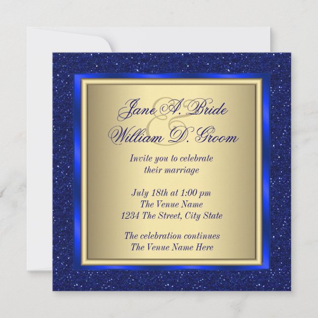 Invitation Mariage Royal Blue et Gold (Devant)