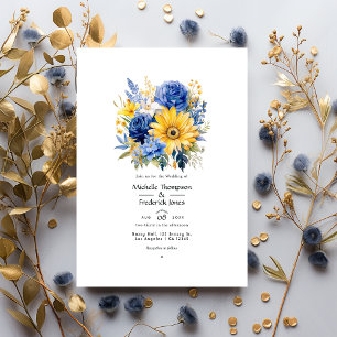 Invitation Mariage Royal Blue et Gold Floral