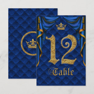 Invitation Mariage Royal Blue Gold Crown Numéro de tableau 12