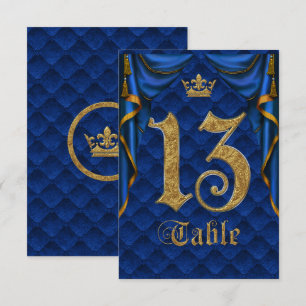 Invitation Mariage Royal Blue Gold Crown Numéro de tableau 13