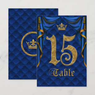 Invitation Mariage Royal Blue Gold Crown Numéro de tableau 15
