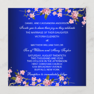 Invitation Mariage Royal Blue Japanese Cherry Blossoms