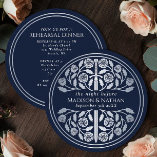 Invitation Mariage Royal Épée Argent Bleu Répétition Générale