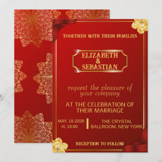 Invitation Mariage Royal Luxueux Rouge et Or Mandala