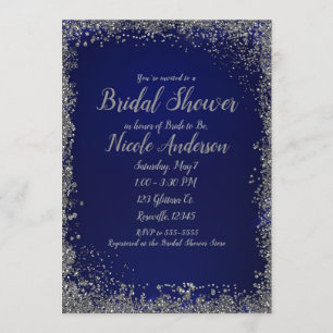 Invitation Mariage royal moderne bleu et paillettes d'argent
