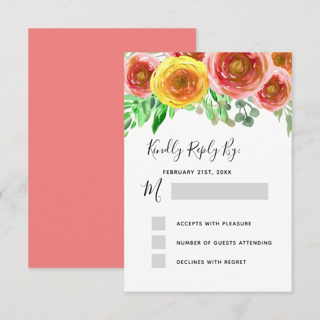 Invitation Mariage RSVP Blush Rose Floral Elegant Aquarelle (Devant / Derrière)