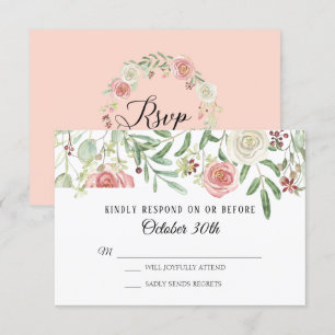 Invitation Mariage RSVP Blush Rose ivoire Foliage Feuilles fe