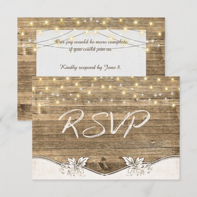 Invitation mariage RSVP- bois et lumières brillantes (Devant / Derrière)