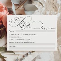 Mariage rsvp chic calligraphie noir blanc