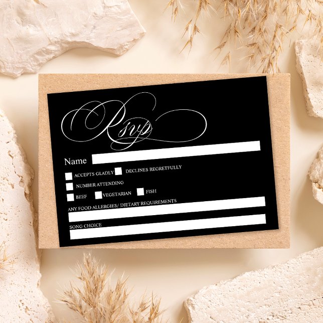 Invitation Mariage rsvp chic en calligraphie noire blanche (White black calligraphy chic rsvp wedding invitation)