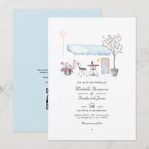 Invitation Mariage RSVP Code QR Aquarelle Paris