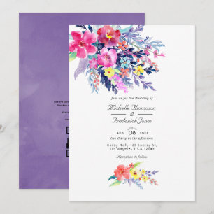 Invitation Mariage RSVP Code QR Floral Aquarelle Coloré