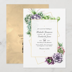 Invitation Mariage RSVP de code QR de succulents géométriques