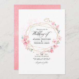 Invitation Mariage RSVP de code QR géométrique en fleurs de c