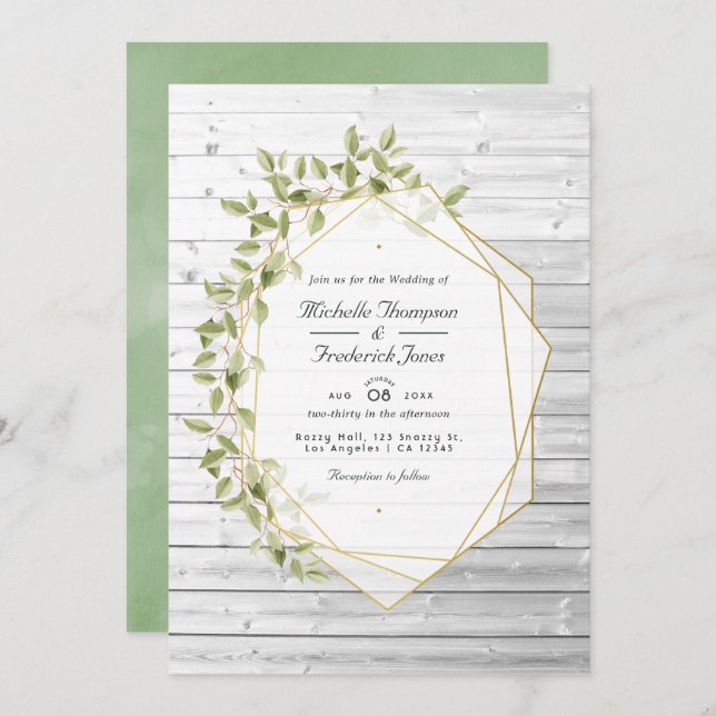 Invitation Mariage RSVP de code QR géométrique vert rustique (Devant / Derrière)