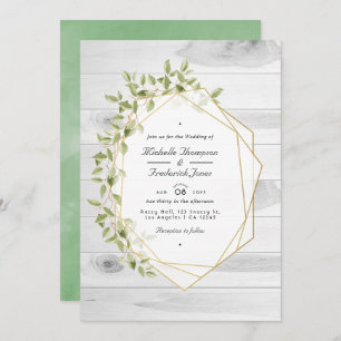 Invitation Mariage RSVP de code QR géométrique vert rustique