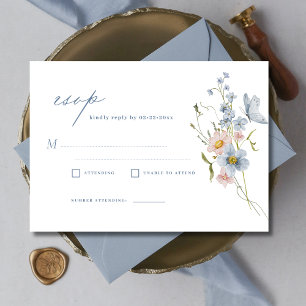 Invitation Mariage RSVP Dusty Blue Fleur sauvage