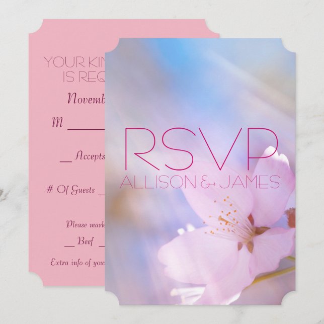 Invitation Mariage RSVP fleurs de cerisier personnalisable (Devant / Derrière)