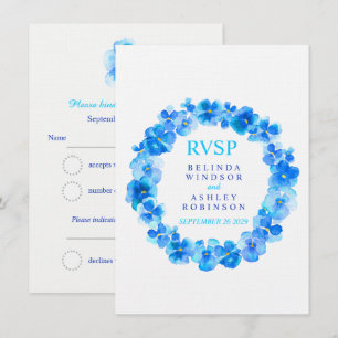 Invitation Mariage RSVP floral wreath pansy bleu