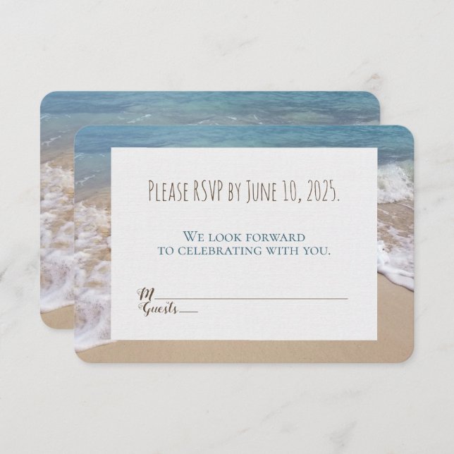 Invitation mariage RSVP-plage coeurs dans le sable (Devant / Derrière)